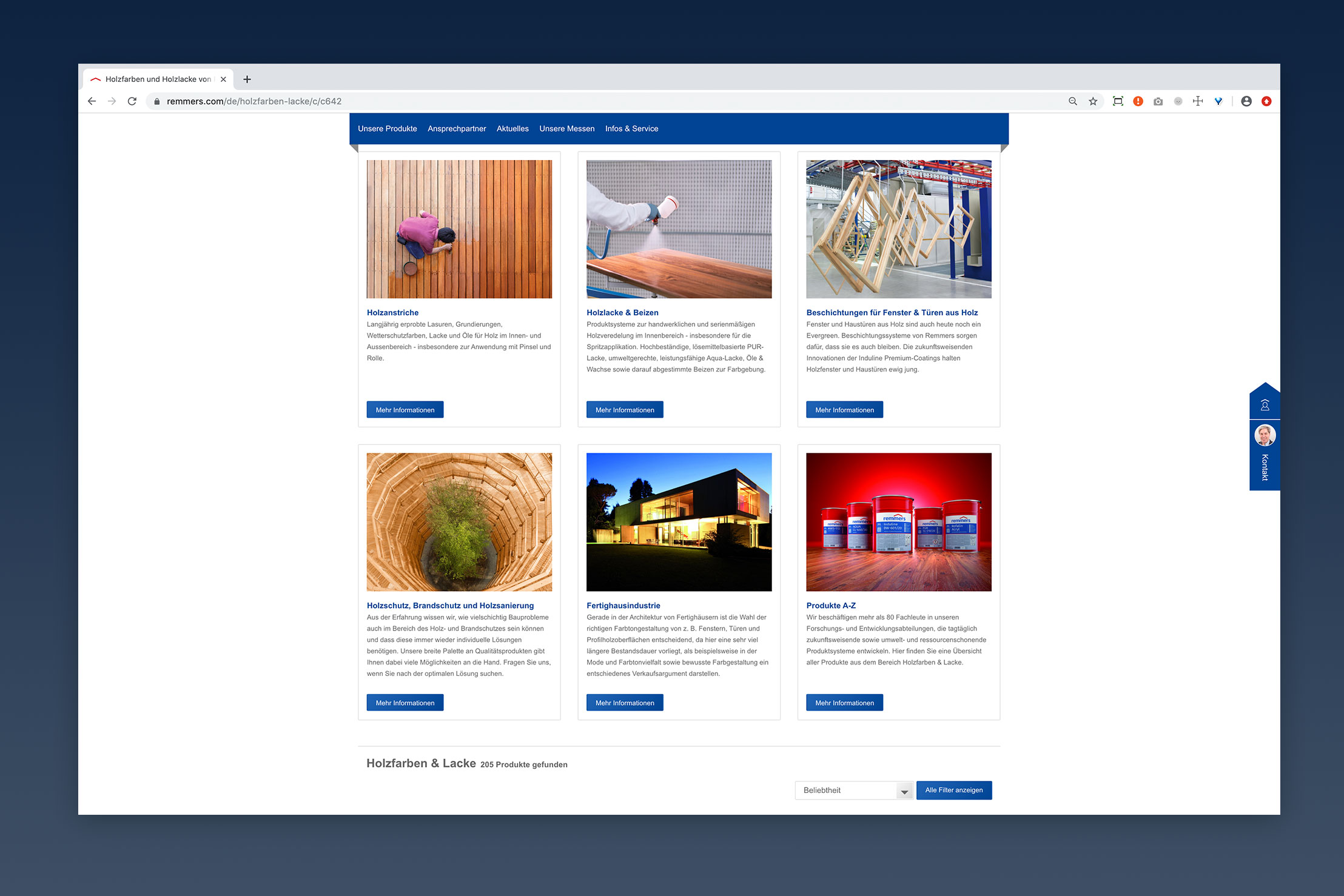 Eine Detailansicht der Remmers Webseite.
